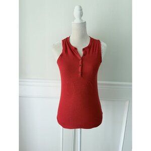 GapBody XS Ribbed Stretch Red Tank Top With Henley Buttons
